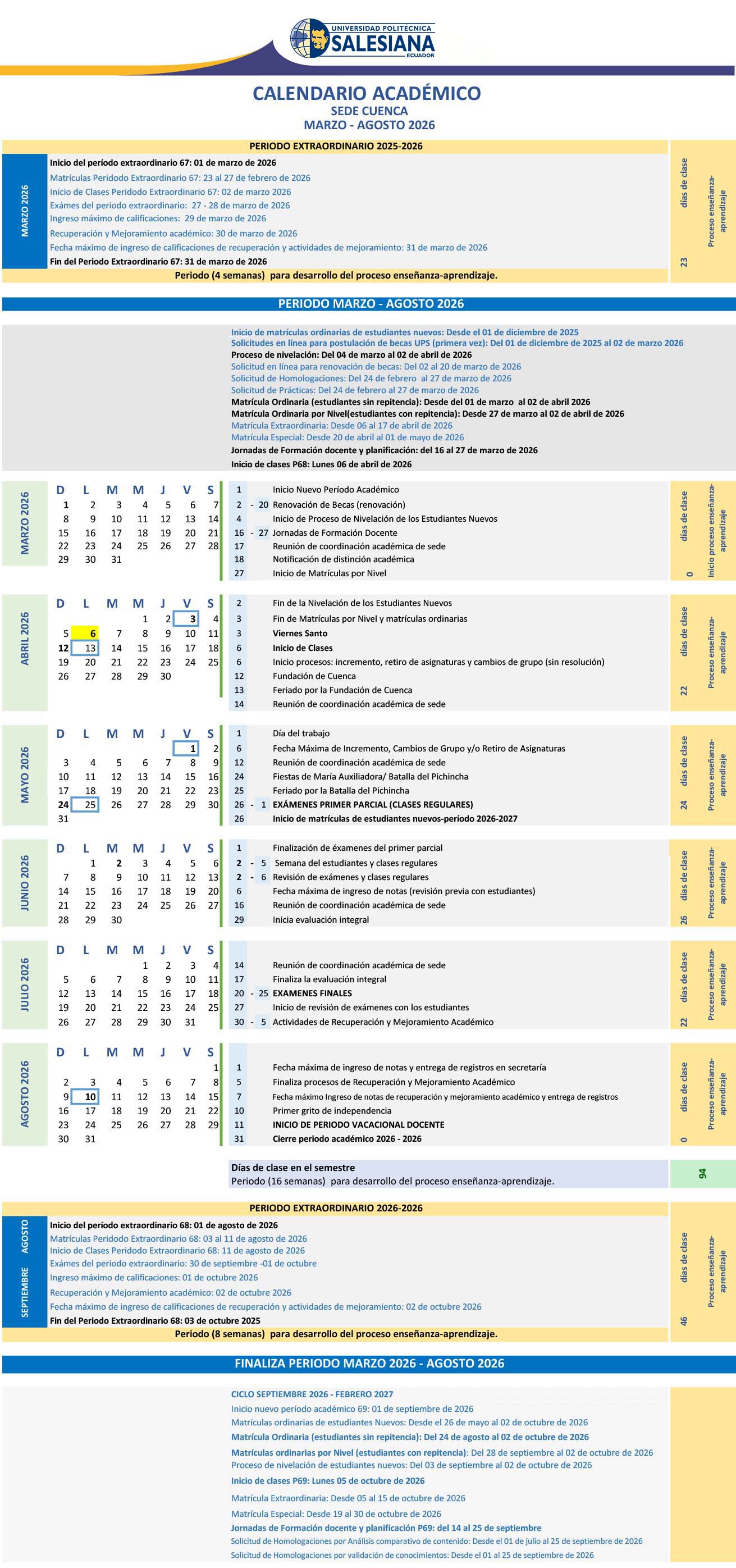 Calendario Académico Sede Cuenca